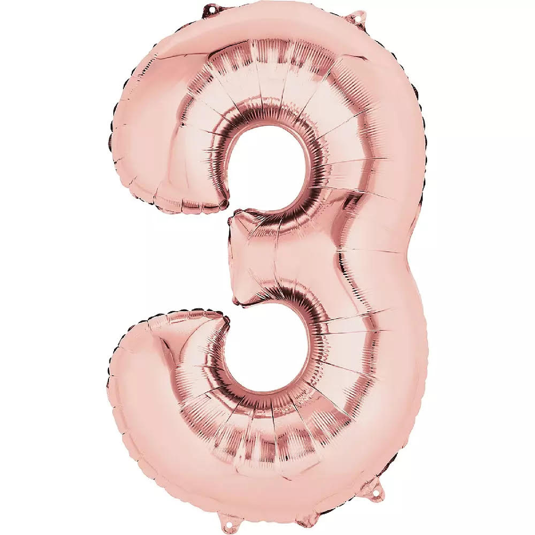 Helium foil balloon number 3 pink