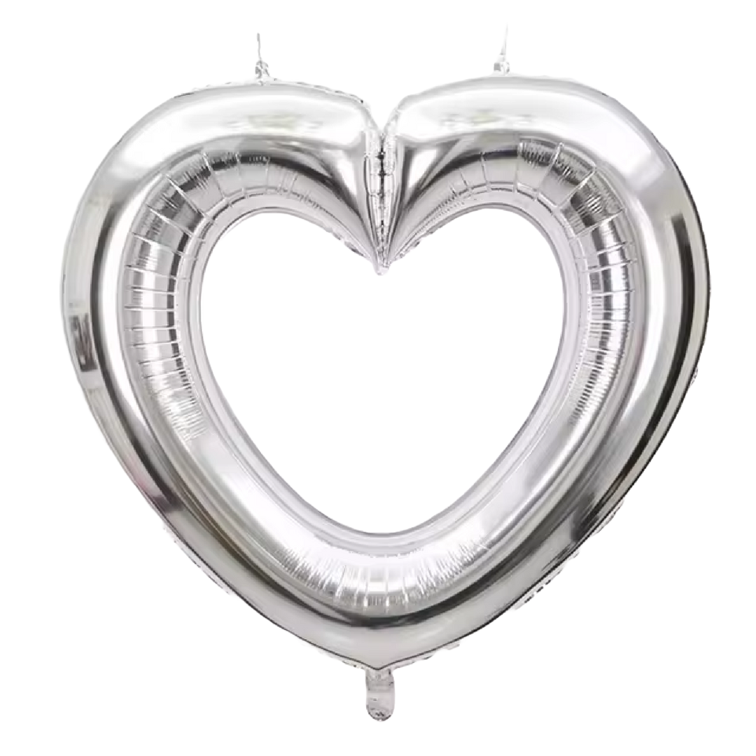 Balon folie inima perforata argintiu 100cm