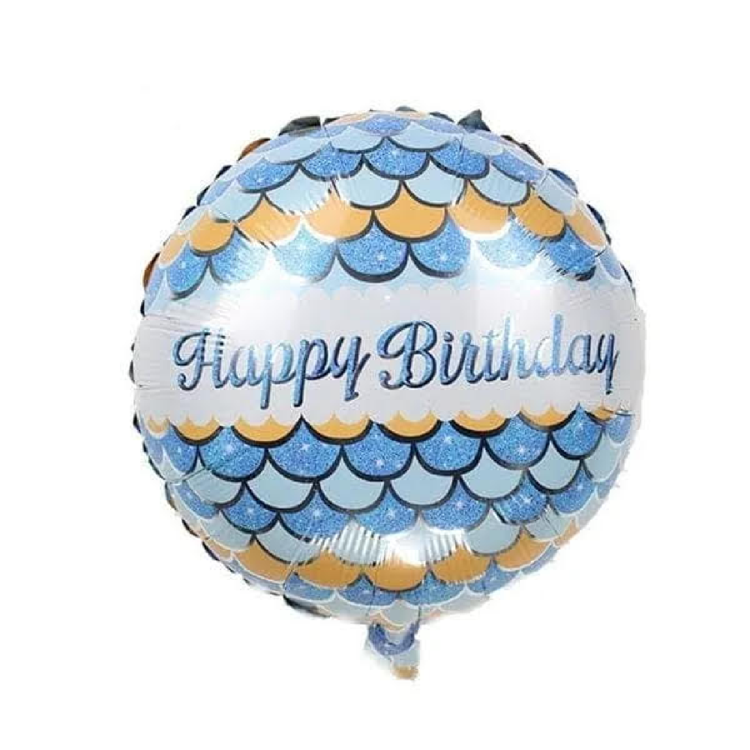 Round helium foil balloon Happy Birthday blue