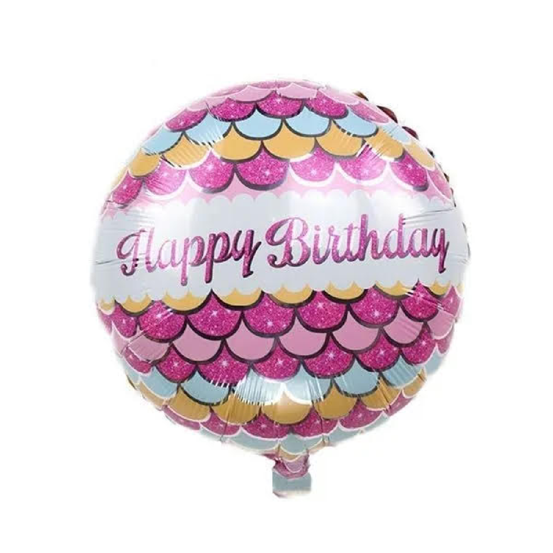 Round helium foil balloon Happy Birthday pink