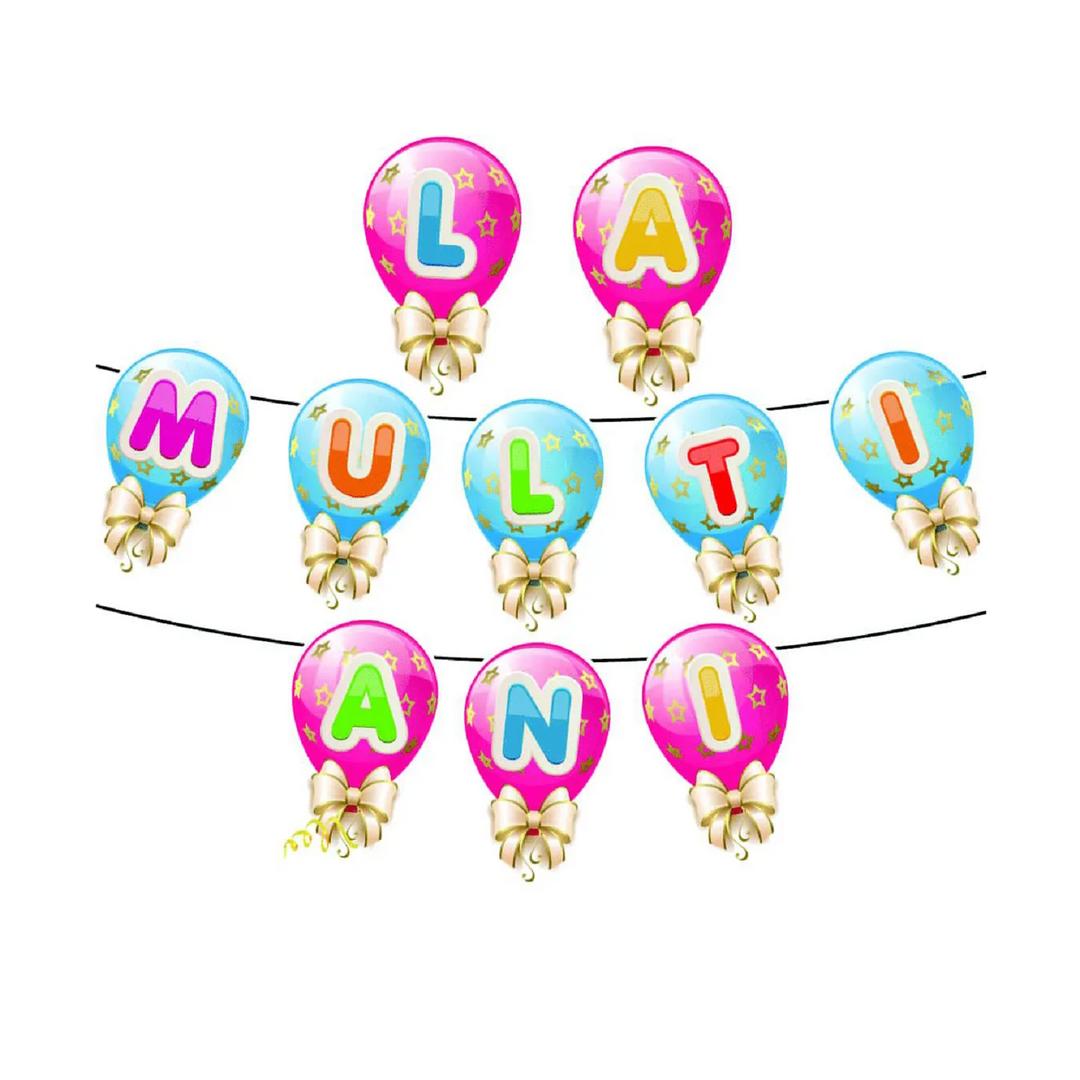 "Happy birthday" garland pink and blue circles