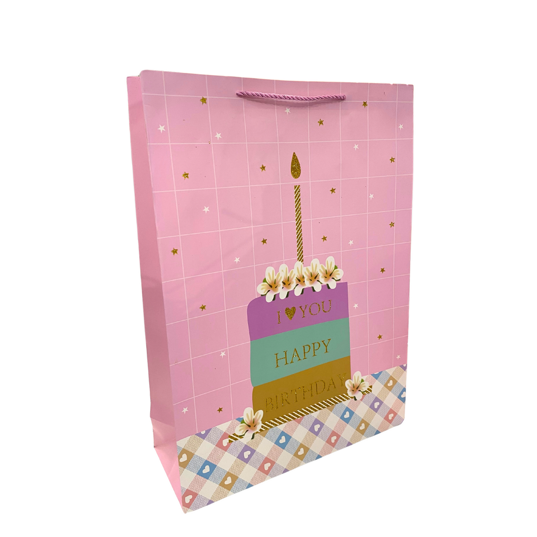 Punga de cadou Happy Birthday tort roz