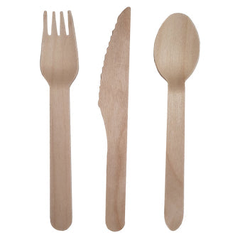 Tacâmuri din lemn eco set (8 cuțite 8 linguri 8 furculițe)