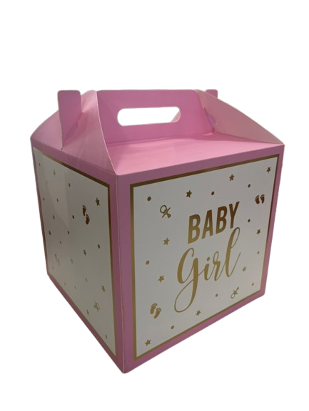 Cutie de cadou botez tort pentru fete roz cu stelute albe 30x30cm