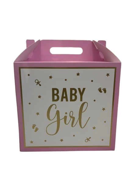 Cutie de cadou botez tort pentru fete roz cu stelute albe 30x30cm