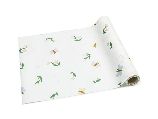 Material decorativ pentru masă cu flori și fluturi, 40x500cm