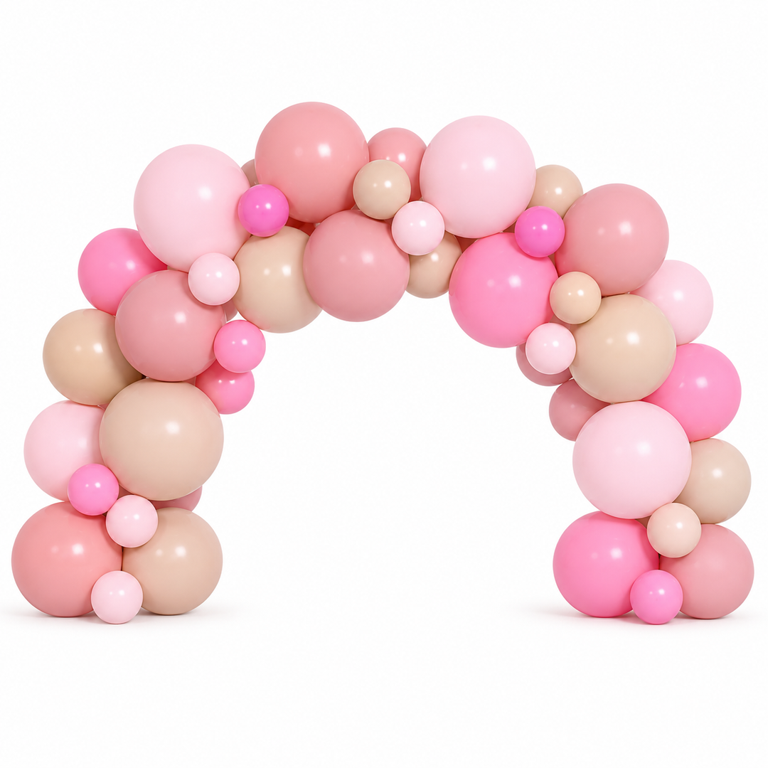 Kit arcadă baloane roz pastel – decor delicat pentru petreceri