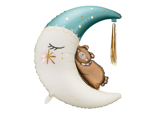 Foil balloon with teddy bear sleeping on the moon
