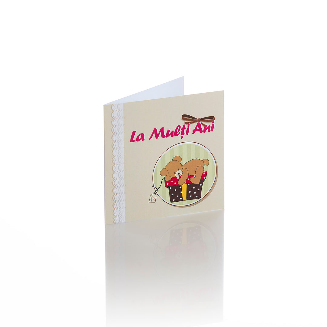 Felicitare aniversara cu ursulet "La multi ani"