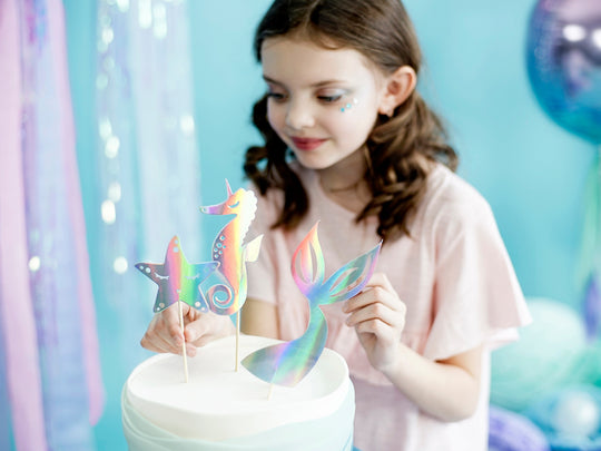 Decorațiune de tort cu sirenă holografică, 24.5cm, 3 bucăți