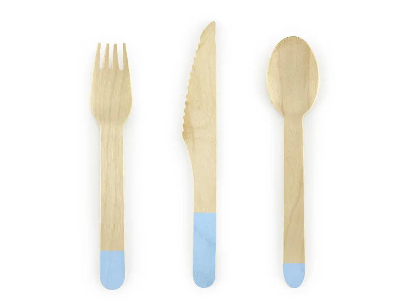 Tacâmuri de lemn cu albastru deschis 16cm 18 bucăți