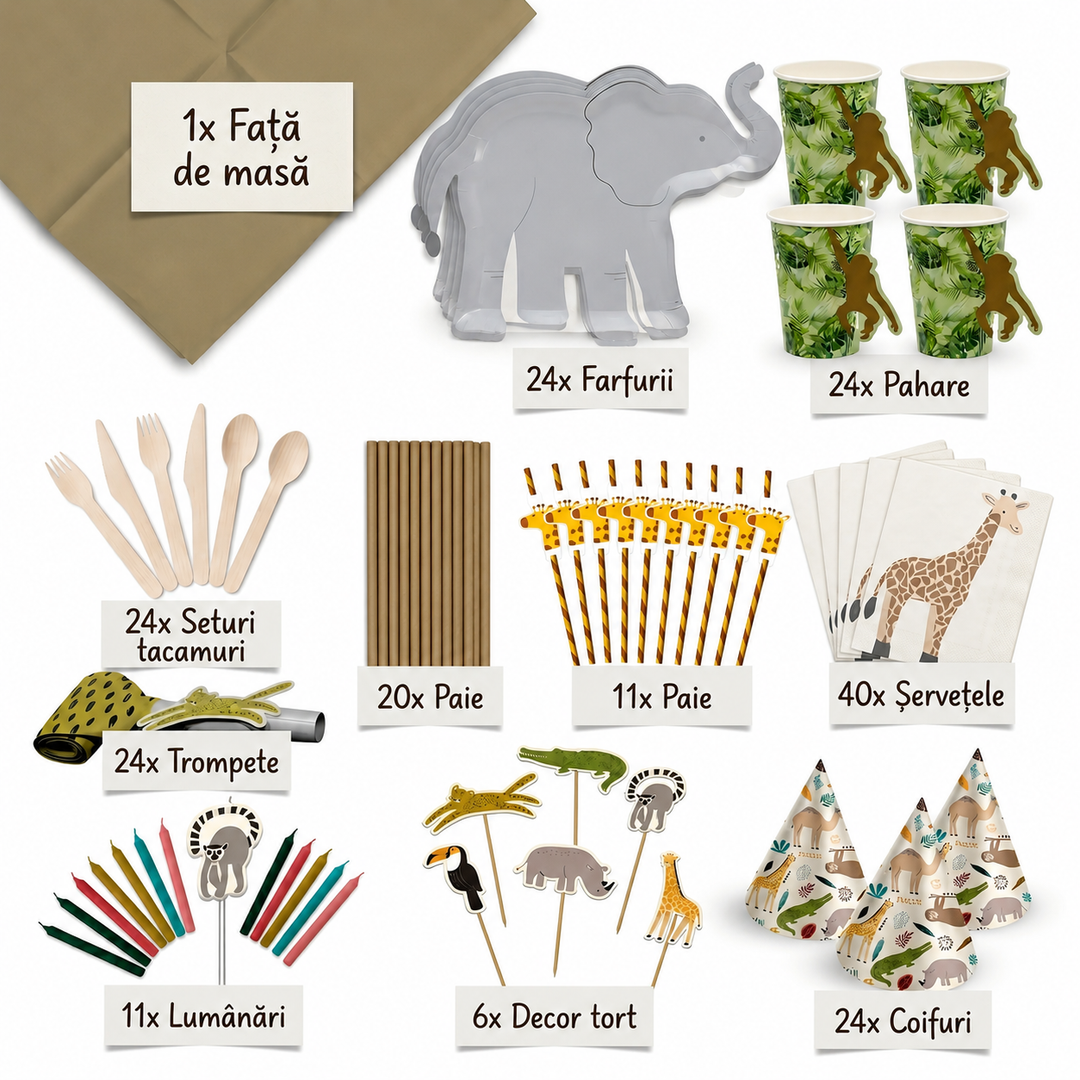 Conținut kit petrecere safari pentru 24 copii