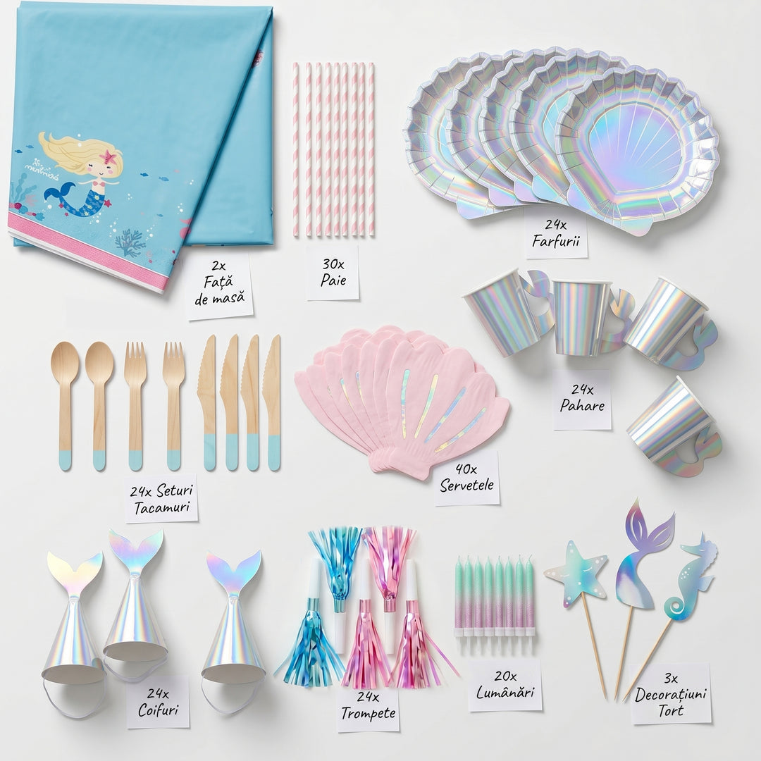 Conținut kit petrecere sirena pentru 24 copii