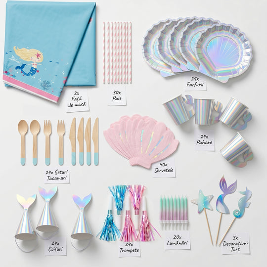 Conținut kit petrecere sirena pentru 24 copii