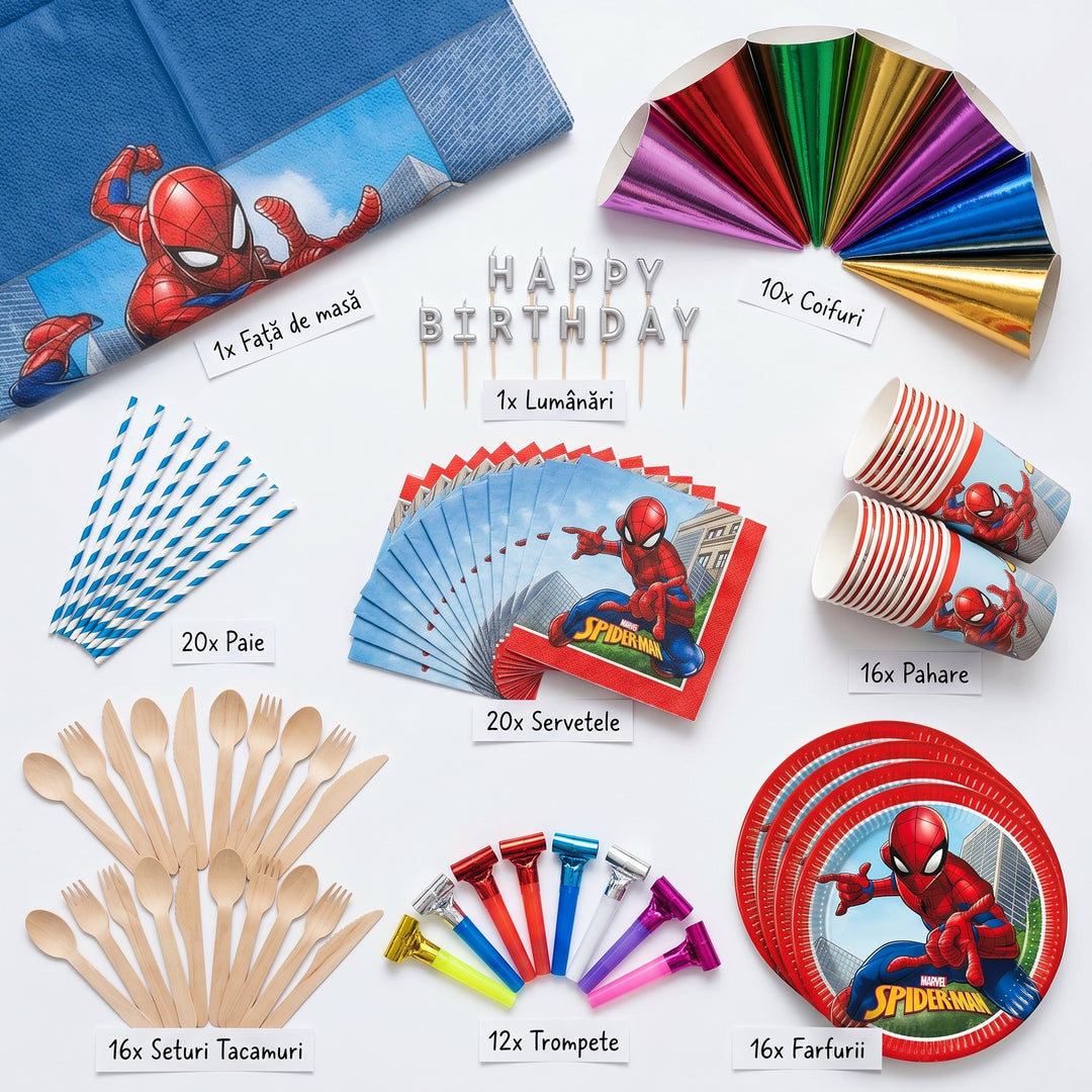 Conținut kit petrecere spiderman pentru 12 copii