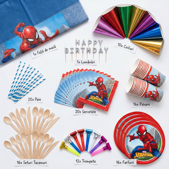 Conținut kit petrecere spiderman pentru 12 copii