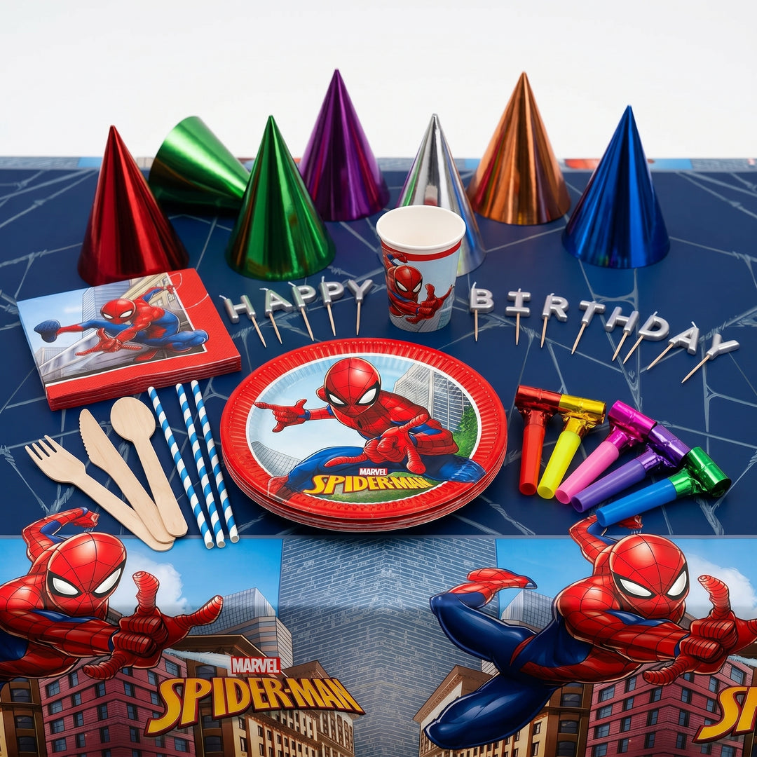 Kit masă petrecere spiderman pentru 24 copii, decor complet pentru aniversare