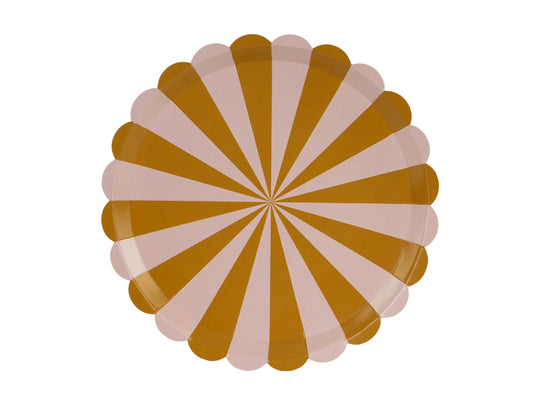 Farfurii petrecere alb cu dungi maro, 21cm, 6 bucăți