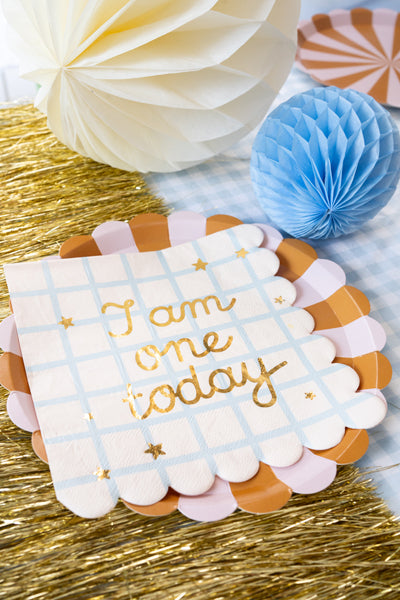 Party plates white with brown stripes