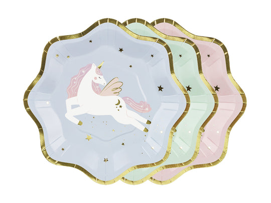 Farfurii de petrecere unicorni pastel, 18x18cm, 6 bucăți