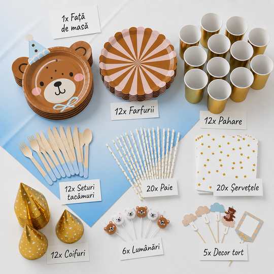 Conținut kit petrecere ursulet pentru 12 copii